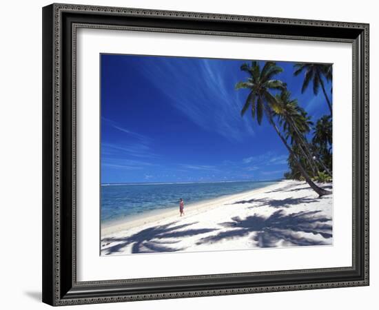 Tambua Sands Resort, Girl on Beach and Coconut Palm Trees, Coral Coast, Melanesia-David Wall-Framed Photographic Print