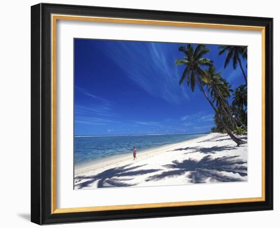 Tambua Sands Resort, Girl on Beach and Coconut Palm Trees, Coral Coast, Melanesia-David Wall-Framed Photographic Print