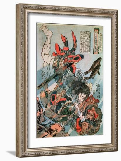 Tameijiro Dan Shogo Grappling with an Adversary under Water-Kuniyoshi Utagawa-Framed Giclee Print