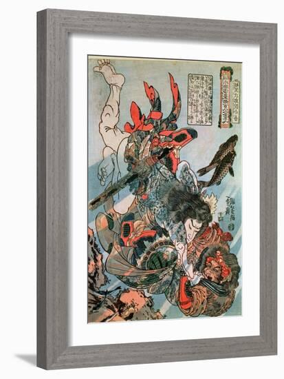 Tameijiro Dan Shogo Grappling with an Adversary under Water-Kuniyoshi Utagawa-Framed Giclee Print