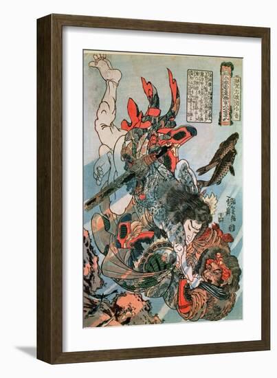 Tameijiro Dan Shogo Grappling with an Adversary under Water-Kuniyoshi Utagawa-Framed Giclee Print