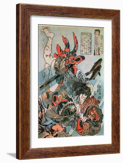 Tameijiro Dan Shogo Grappling with an Adversary under Water-Kuniyoshi Utagawa-Framed Giclee Print