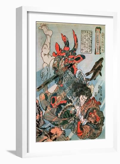 Tameijiro Dan Shogo Grappling with an Adversary under Water-Kuniyoshi Utagawa-Framed Giclee Print