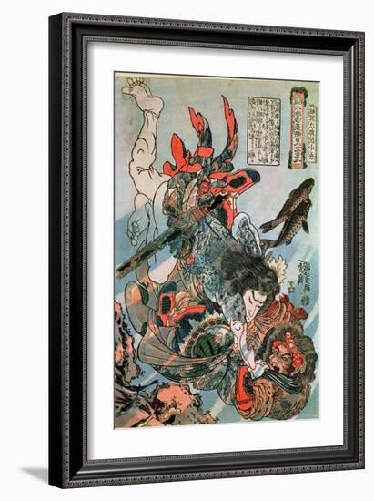 Tameijiro Dan Shogo Grappling with an Adversary under Water-Kuniyoshi Utagawa-Framed Giclee Print