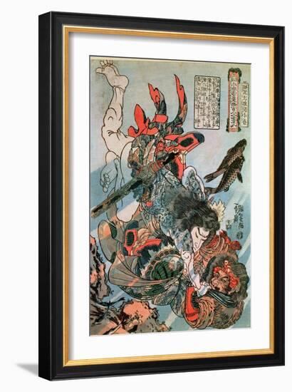 Tameijiro Dan Shogo Grappling with an Adversary under Water-Kuniyoshi Utagawa-Framed Giclee Print