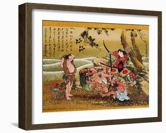 Tametomo and the Inhabitants of Onigashima Island, Detail-Katsushika Hokusai-Framed Art Print