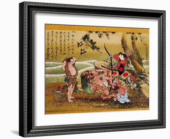 Tametomo and the Inhabitants of Onigashima Island, Detail-Katsushika Hokusai-Framed Art Print