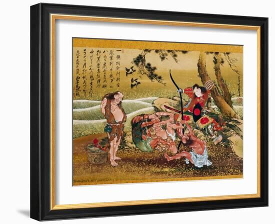 Tametomo and the Inhabitants of Onigashima Island, Detail-Katsushika Hokusai-Framed Art Print