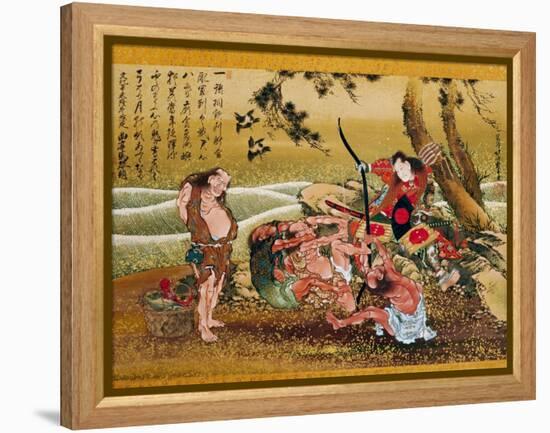 Tametomo and the Inhabitants of Onigashima Island, Detail-Katsushika Hokusai-Framed Stretched Canvas
