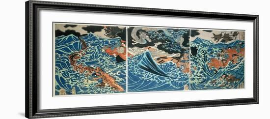 Tametomo's Shipwreck, Pub. C.1836, (Colour Woodblock Print)-Kuniyoshi Utagawa-Framed Giclee Print