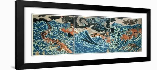 Tametomo's Shipwreck, Pub. C.1836, (Colour Woodblock Print)-Kuniyoshi Utagawa-Framed Giclee Print