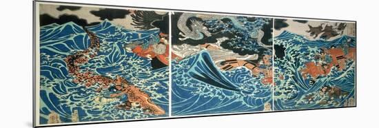 Tametomo's Shipwreck, Pub. C.1836, (Colour Woodblock Print)-Kuniyoshi Utagawa-Mounted Giclee Print