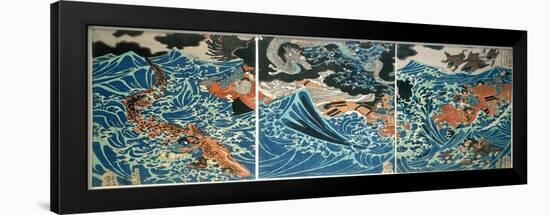 Tametomo's Shipwreck, Pub. C.1836, (Colour Woodblock Print)-Kuniyoshi Utagawa-Framed Giclee Print