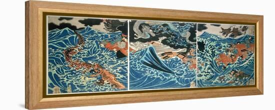 Tametomo's Shipwreck, Pub. C.1836, (Colour Woodblock Print)-Kuniyoshi Utagawa-Framed Premier Image Canvas