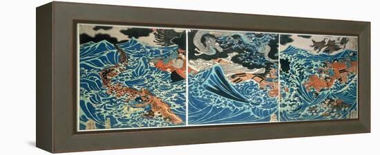 Tametomo's Shipwreck, Pub. C.1836, (Colour Woodblock Print)-Kuniyoshi Utagawa-Framed Premier Image Canvas