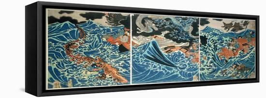 Tametomo's Shipwreck, Pub. C.1836, (Colour Woodblock Print)-Kuniyoshi Utagawa-Framed Premier Image Canvas