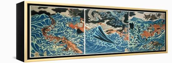 Tametomo's Shipwreck, Pub. C.1836, (Colour Woodblock Print)-Kuniyoshi Utagawa-Framed Premier Image Canvas