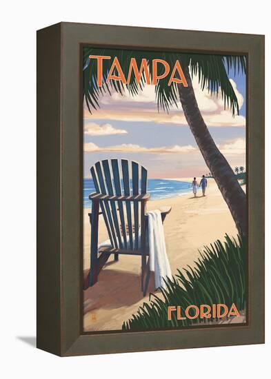 Tampa, Florida - Adirondack Chair on the Beach-Lantern Press-Framed Stretched Canvas