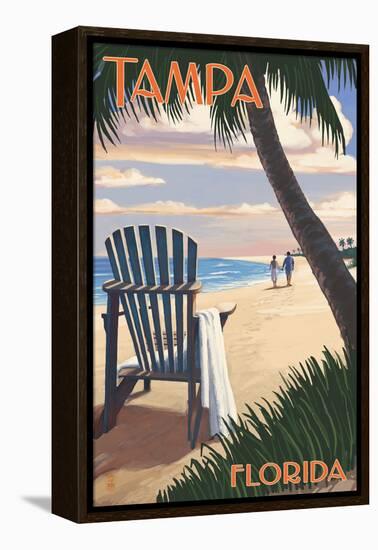 Tampa, Florida - Adirondack Chair on the Beach-Lantern Press-Framed Stretched Canvas