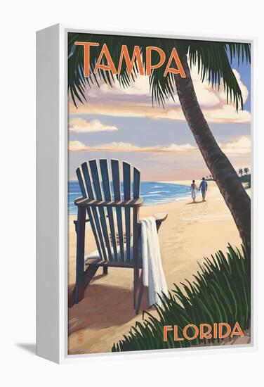 Tampa, Florida - Adirondack Chair on the Beach-Lantern Press-Framed Stretched Canvas