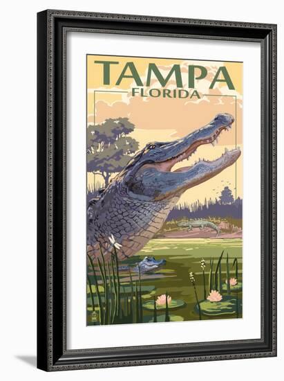 Tampa, Florida - Alligator Scene-Lantern Press-Framed Art Print