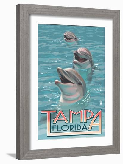 Tampa, Florida - Dolphins-Lantern Press-Framed Art Print