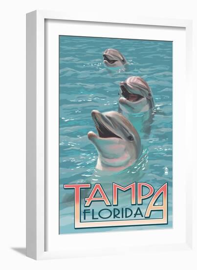 Tampa, Florida - Dolphins-Lantern Press-Framed Art Print