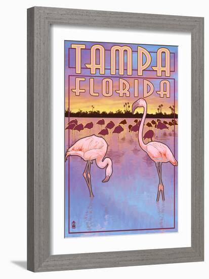 Tampa, Florida - Flamingos-Lantern Press-Framed Art Print