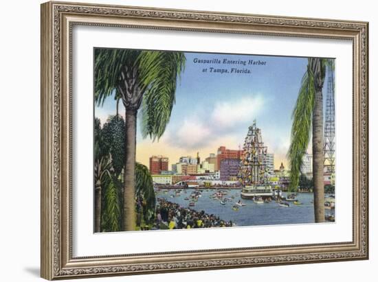 Tampa, Florida - Gasparilla Entering the Harbor Scene-Lantern Press-Framed Art Print