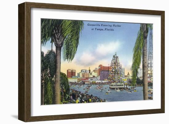 Tampa, Florida - Gasparilla Entering the Harbor Scene-Lantern Press-Framed Art Print
