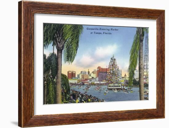 Tampa, Florida - Gasparilla Entering the Harbor Scene-Lantern Press-Framed Art Print