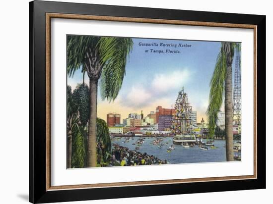 Tampa, Florida - Gasparilla Entering the Harbor Scene-Lantern Press-Framed Art Print