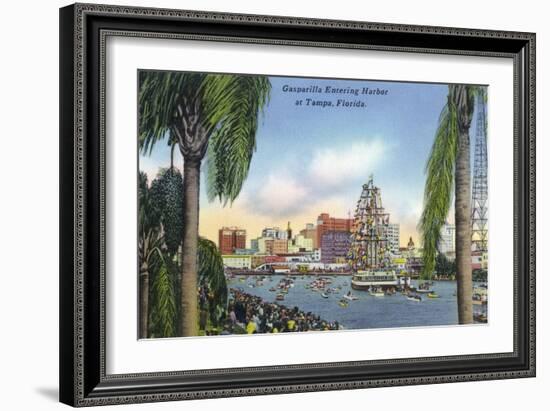 Tampa, Florida - Gasparilla Entering the Harbor Scene-Lantern Press-Framed Art Print