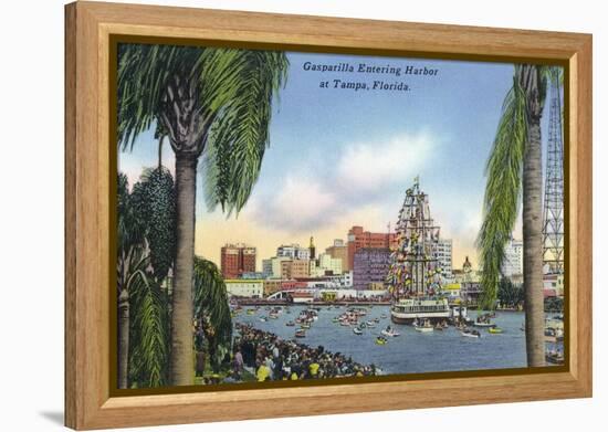 Tampa, Florida - Gasparilla Entering the Harbor Scene-Lantern Press-Framed Stretched Canvas