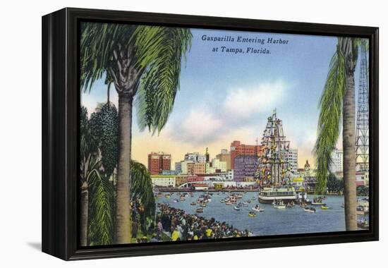 Tampa, Florida - Gasparilla Entering the Harbor Scene-Lantern Press-Framed Stretched Canvas