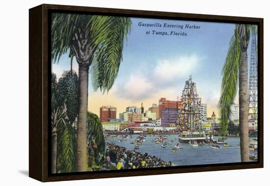 Tampa, Florida - Gasparilla Entering the Harbor Scene-Lantern Press-Framed Stretched Canvas