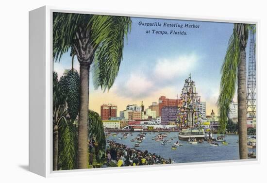 Tampa, Florida - Gasparilla Entering the Harbor Scene-Lantern Press-Framed Stretched Canvas