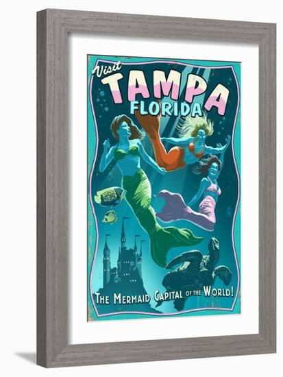 Tampa, Florida - Live Mermaids-Lantern Press-Framed Art Print