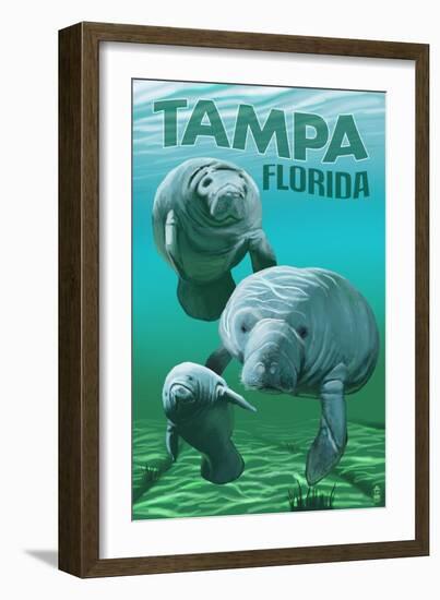 Tampa, Florida - Manatees-Lantern Press-Framed Art Print