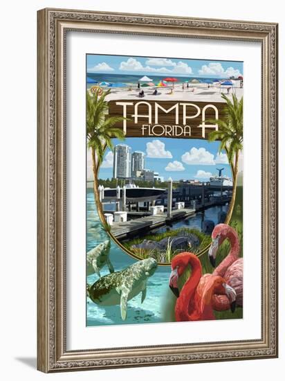 Tampa, Florida - Montage-Lantern Press-Framed Art Print