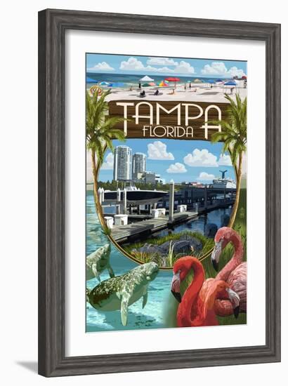 Tampa, Florida - Montage-Lantern Press-Framed Art Print