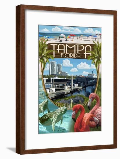 Tampa, Florida - Montage-Lantern Press-Framed Art Print