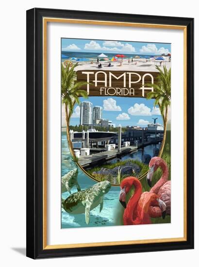 Tampa, Florida - Montage-Lantern Press-Framed Art Print