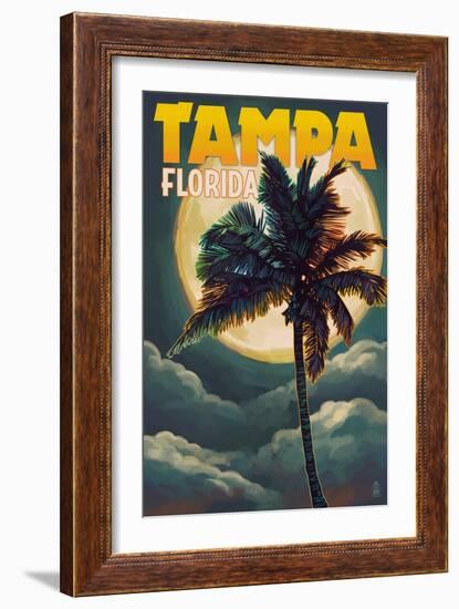 Tampa, Florida - Palms and Moon-Lantern Press-Framed Art Print