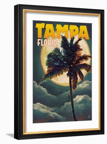 Tampa, Florida - Palms and Moon-Lantern Press-Framed Art Print