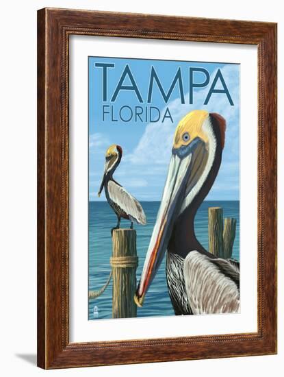 Tampa, Florida - Pelicans-Lantern Press-Framed Art Print