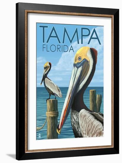 Tampa, Florida - Pelicans-Lantern Press-Framed Art Print