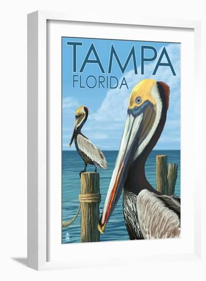 Tampa, Florida - Pelicans-Lantern Press-Framed Art Print