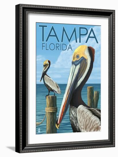 Tampa, Florida - Pelicans-Lantern Press-Framed Art Print