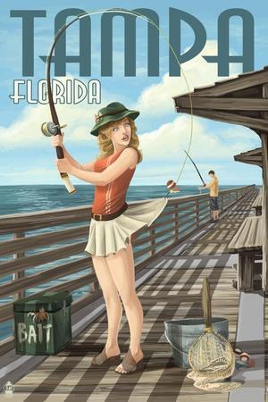 Tampa, Florida - Pinup Girl Fishing' Art Print - Lantern Press